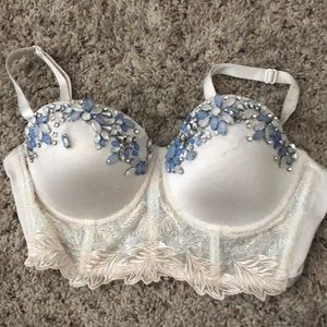 Bebe White & Blue Beaded Corset Crop Top